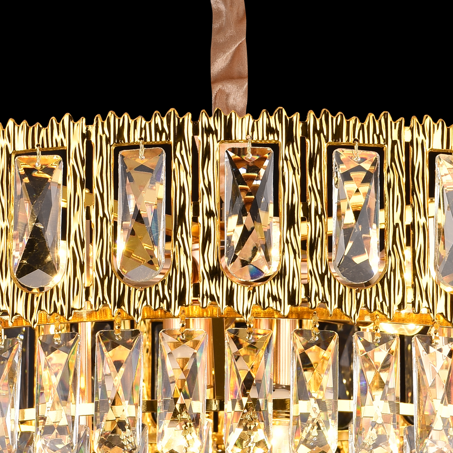 Corona Zaffiro 8xe14 crystal chandelier, 60cm diameter, glossy gold, rebrable height