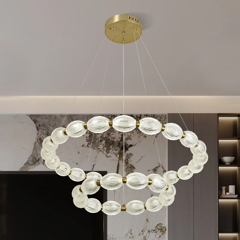 Suspended LED chandelier with FAUSTO remote control, 84W, Cold/Warm/Neutral light, Dimmable, Height Adjustable, Gold