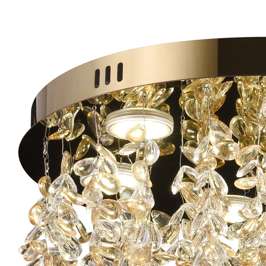 Crystal LED Chandelier LLC213/550GD Round, 30W, Cold/Warm/Neutral Light, Crystals, Shiny Gold