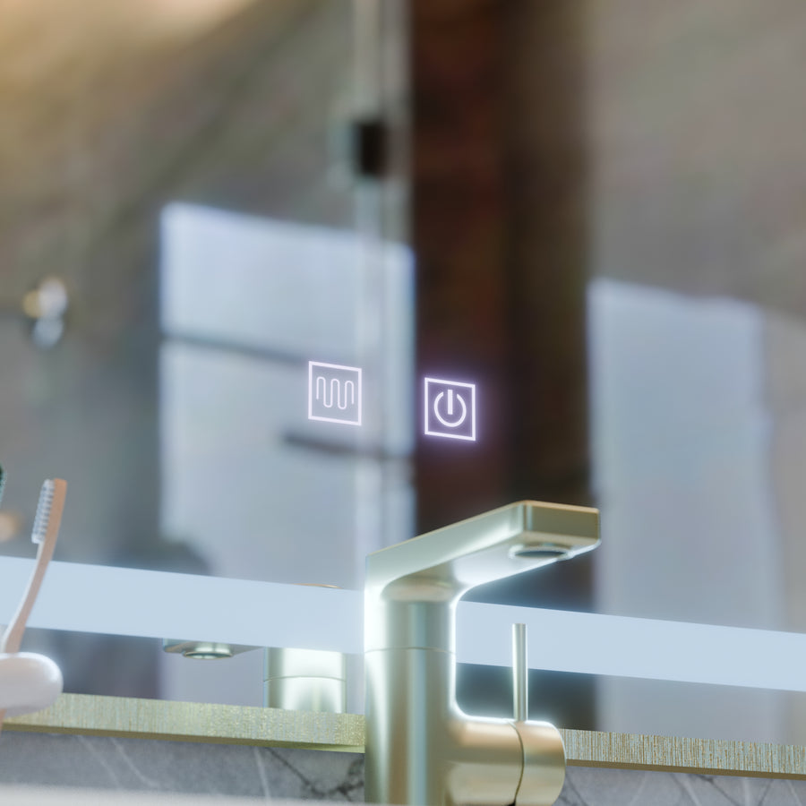 Kariri Touch LED Mirror, 80x60 cm, Defog function, Gold Rose Brushed Frame