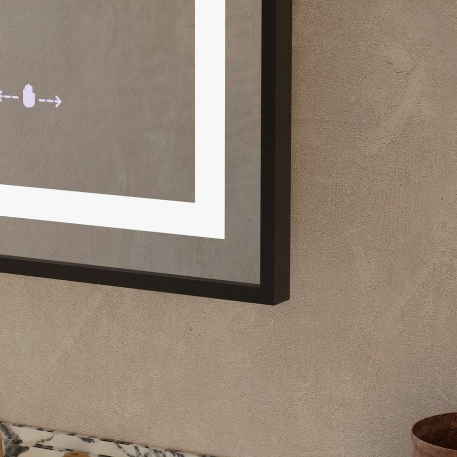 Rectangular LED mirror, 60x80cm, Verite Majeste Noir Motion Glow Marcello, Demister System, Clock & Thermometer, Dimmable