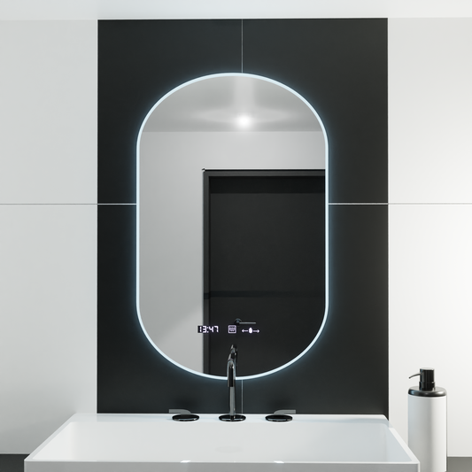 Oval LED Mirror, 50x100cm, Lucia Sensor Marcello, Demister System, Clock & Thermometer, Dimmable