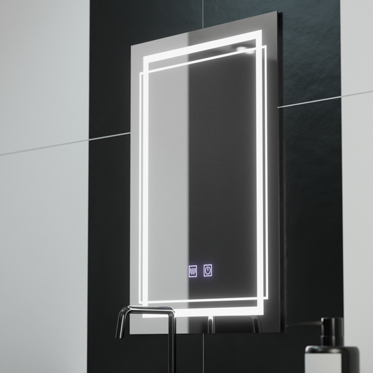 Rectangular LED mirror, 50x70cm, KOVEN Touch, Demister System, Dimmable