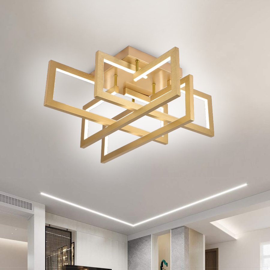 LED chandelier with remote control 98W, 4 Elements, Cold/Warm/Neutral light, Dimmable, Gold