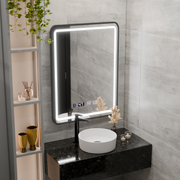 Karl Touch LED Mirror with Defog System, Clock and Temperature 50x70 cm Brushed Black Frame