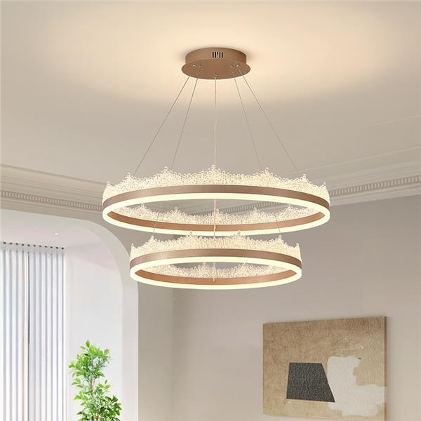 Suspended LED chandelier with remote control FLAVIO 126W, Cold/Warm/Neutral light, Dimmable, Height Adjustable, Gold