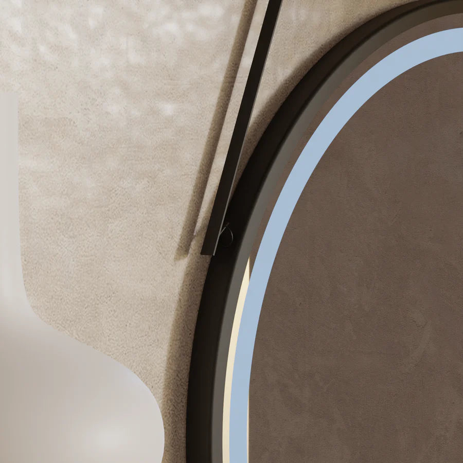 LED Round Mirror, 50cm, Celeste Majeste Noir Eleve MotionGlow Marcello, Demister System, Clock & Thermometer, Dimmable