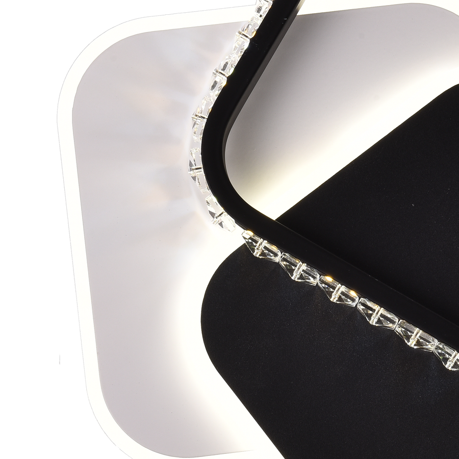 LED crystal chandelier PRISMIQ 39W, 3 Squares, Cold/Warm/Neutral light, Black