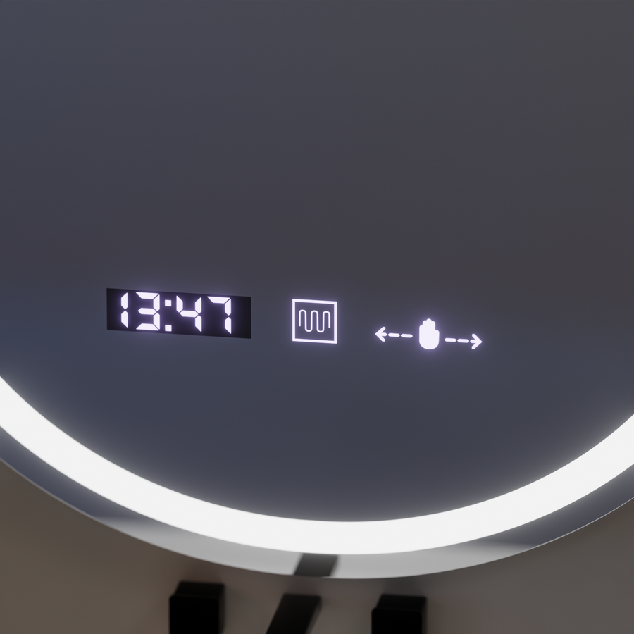 Oval LED mirror, 50x80cm, Eminence MotionGlow Marcello, Demister System, Clock & Thermometer, Dimmable