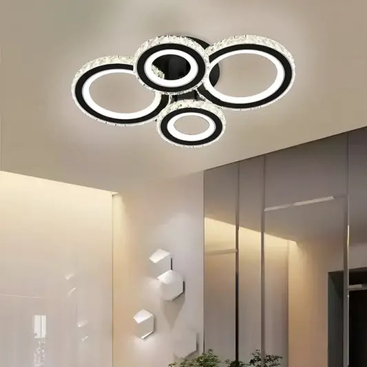 LED chandelier with remote control and crystal NOVA ROTONDA RGB 68W, 4 Circles, Cold/Warm/Neutral light, Dimmable, Black