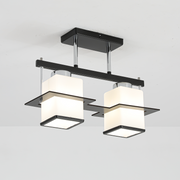 Classic Aramis Chandelier with Wood Square Lampshade 2 X E27 Socket Black White
