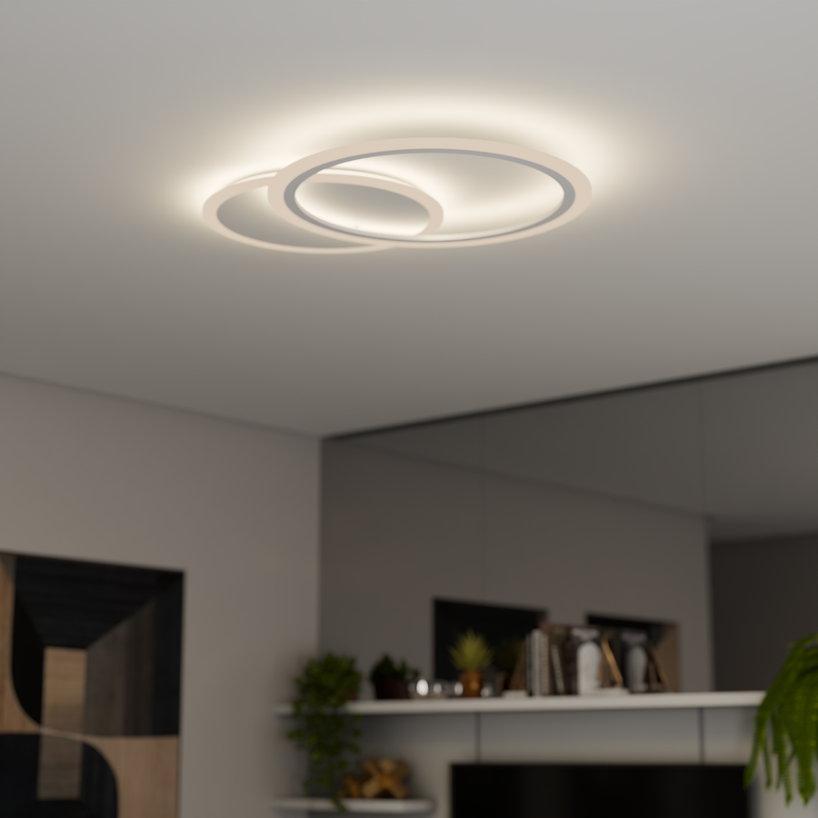 LED chandelier with remote control LUCY 40W, 2 Circles, Cold/Warm/Neutral light, Dimmable, White