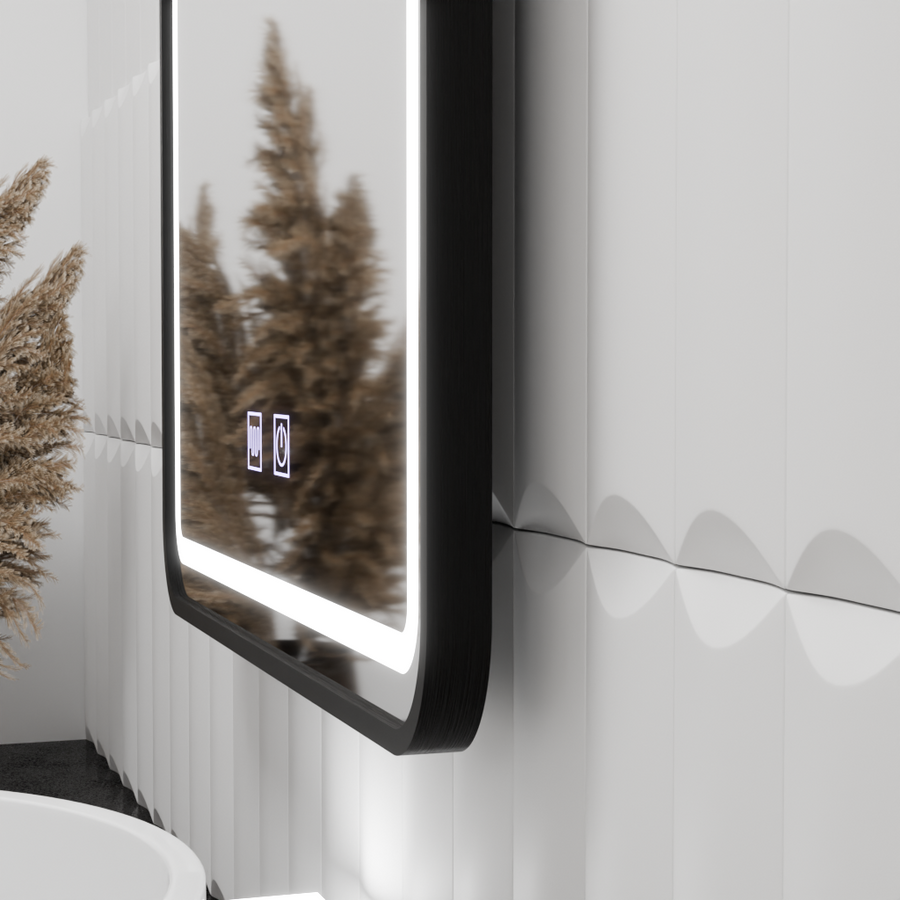 Rectangular LED Mirror 90x75cm Edge LUMINOUS Touch Defog System, Black Frame