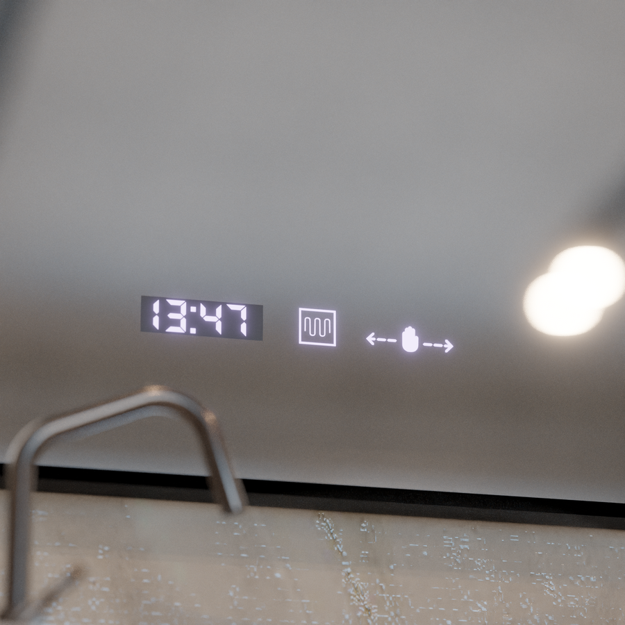 LED Mirror Francesca MotionGlow Sensor 80x60 cm Warm/Cold/Neutral Light Dimmable Frame Black Brushed Demisting System Thermometer Clock Marcello Funghi Collection