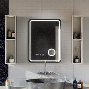 Ulrich Touch LED Mirror Defog System, Clock and Temperature 60x80 cm Brushed Black Frame Cosmetic Magnifier