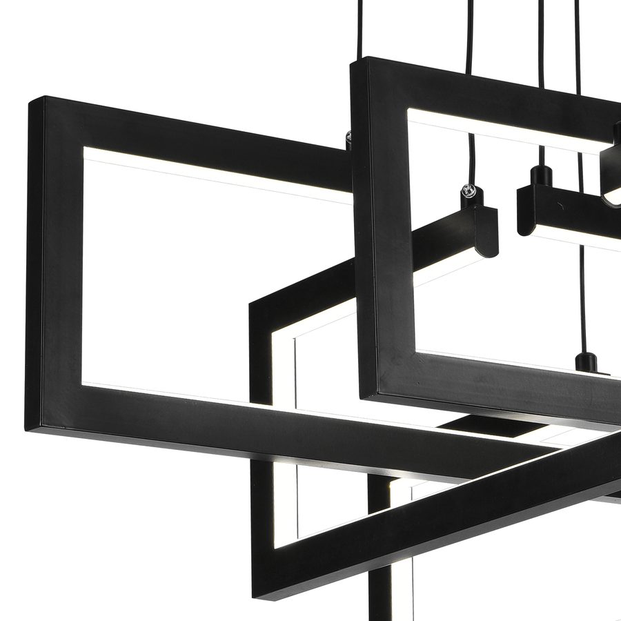 LED chandelier with remote control, Suspended 98W, 4 Elements, Cold/Warm/Neutral light, Dimmable, Adjustable height, Black