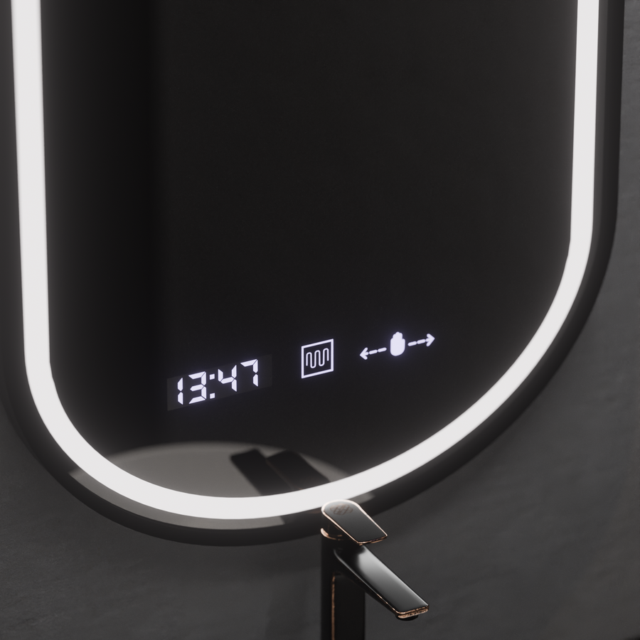 Oval LED mirror, 50x80cm, Alessia MotionGlow Marcello, Demister System, Clock & Thermometer, Dimmable