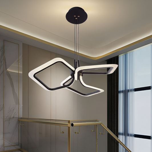 Suspended LED chandelier with remote control RIMINI 56W, 3 Squares, Cold/Warm/Neutral light, Dimmable, Black