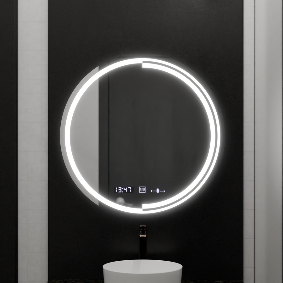LED Round Mirror, 60cm, Consuel Marcello MotionGlow Sensor, Demister System, Clock & Thermometer, Dimmable