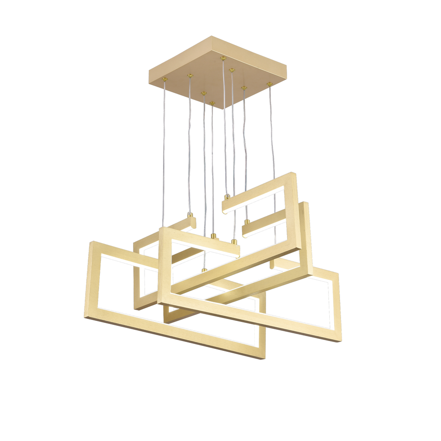 LED chandelier with remote control, Suspended 98W, 4 Elements, Cold/Warm/Neutral light, Dimmable, Adjustable height, Gold