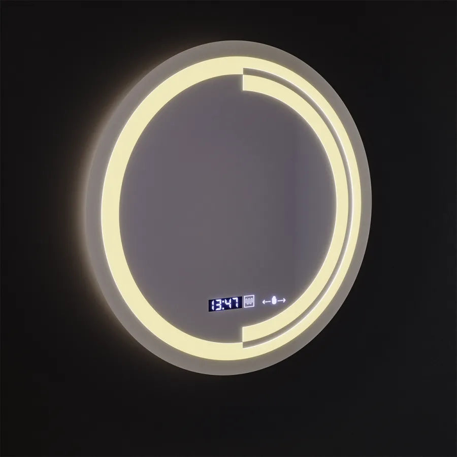 LED Round Mirror, 60cm, Consuel Marcello MotionGlow Sensor, Demister System, Clock & Thermometer, Dimmable