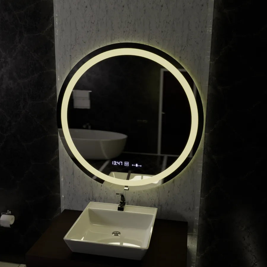 LED Round Mirror, 100cm, Celeste MotionGlow Marcello, Demister System, Clock & Thermometer, Dimmable