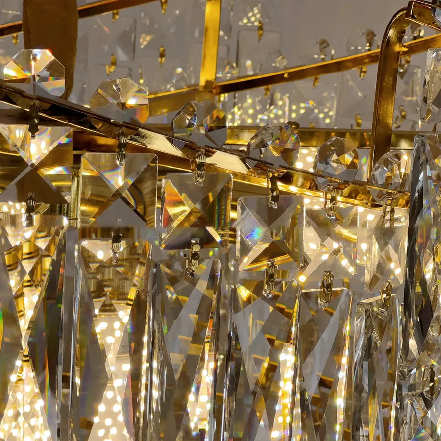 TOPKAPI Eleganza Crystal Chandelier 8x E14, Diameter 49cm, Shiny Gold, Adjustable Height