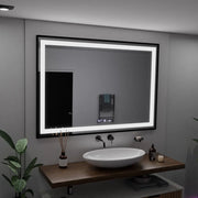 Rectangular LED Mirror, 100x70cm, Verite Majeste Noir Motion Glow Marcello, Demister System, Clock & Thermometer, Dimmable