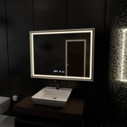 Rectangular LED mirror, 120x80cm, Verite Imperial Silver Motion Glow Marcello, Demister System, Clock & Thermometer, Dimmable