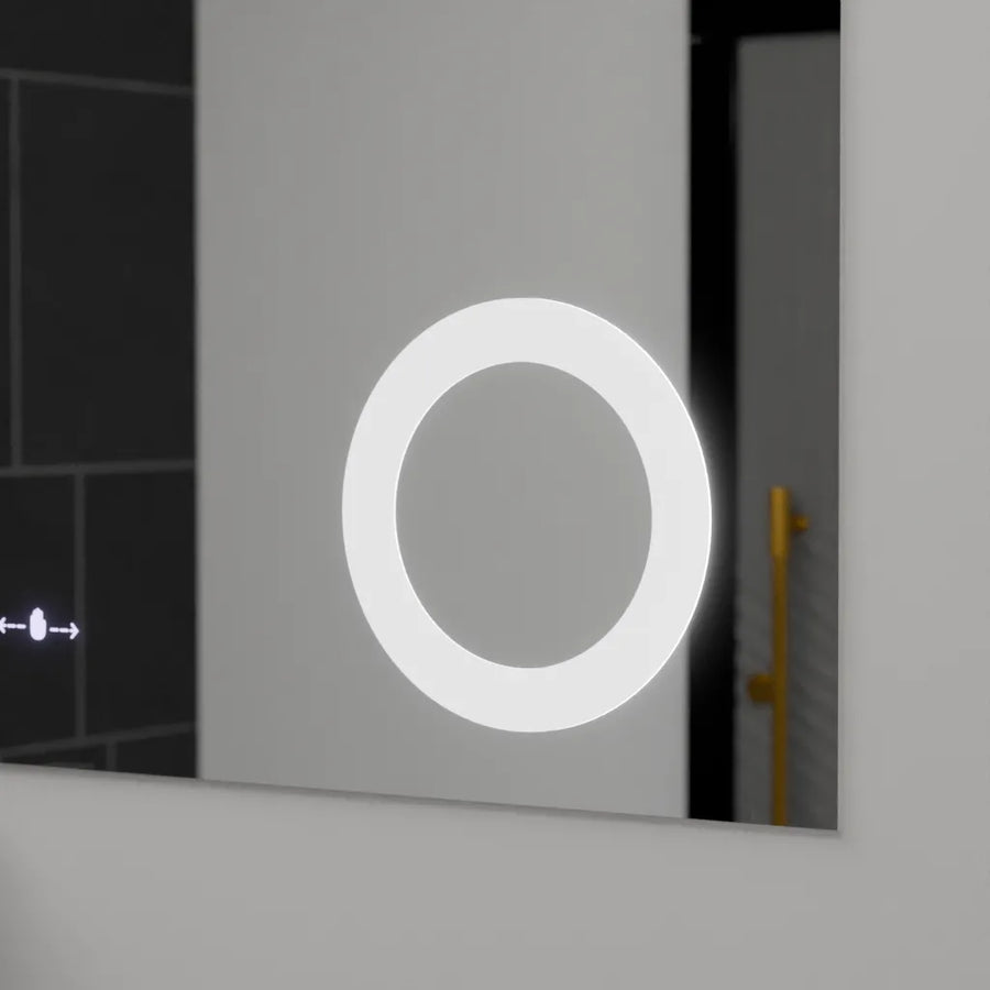 Rectangular LED mirror, 120x80cm, ABSOLU MotionGlow Marcello, Demister System, Clock & Thermometer, Cosmetic Magnifier, Dimable