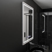 Rectangular LED mirror, 60x80cm, Verite Imperial Silver Motion Glow Marcello, Demister System, Clock & Thermometer, Dimmable