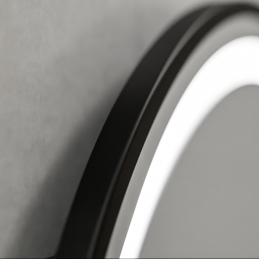 LED Round Mirror, 80cm, Celeste Majesté Noir MotionGlow Marcello, Demister System, Clock & Thermometer, Dimmable