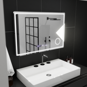 Mirror LED rectangular 90x60cm Bellezza Riflesso Puro Motionglow Marcello Dismantic Clock Defrosting System