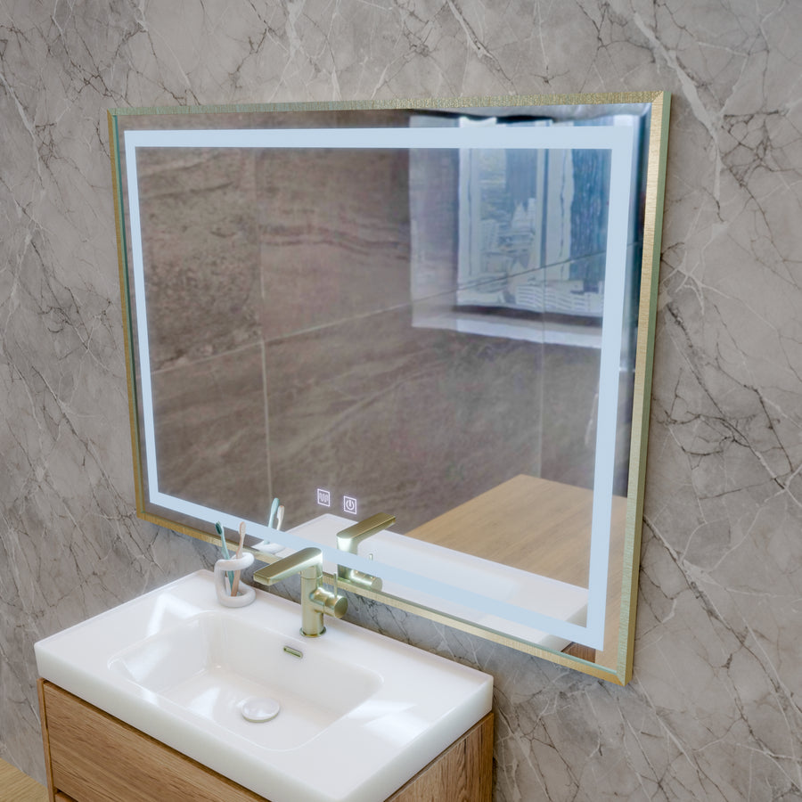 Kariri Touch LED Mirror, 80x60 cm, Defog function, Gold Rose Brushed Frame
