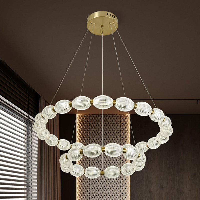 Suspended LED chandelier with FAUSTO remote control, 84W, Cold/Warm/Neutral light, Dimmable, Height Adjustable, Gold