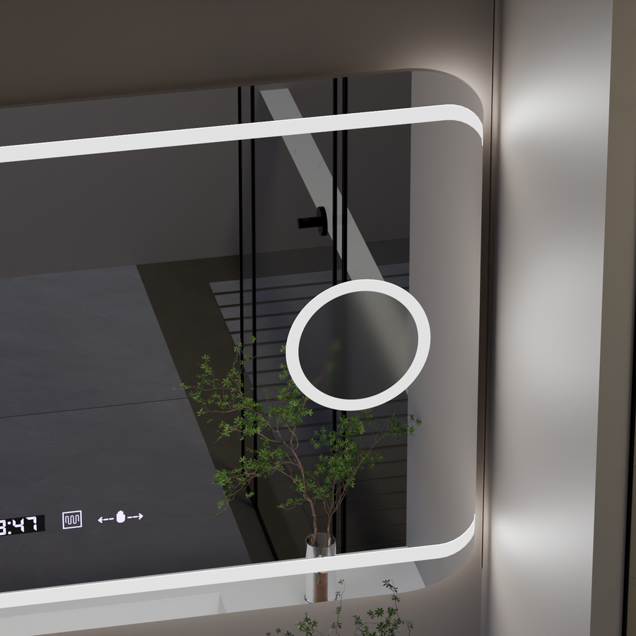 Rectangular LED mirror, 120x80cm, Definition MotionGlow Marcello, Demisting System, Clock & Thermometer, Cosmetic Magnifier, Dimable