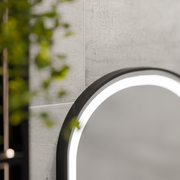Helmut Touch LED Mirror with Defog, Clock and Temperature System 50x80 cm Brushed Black Frame