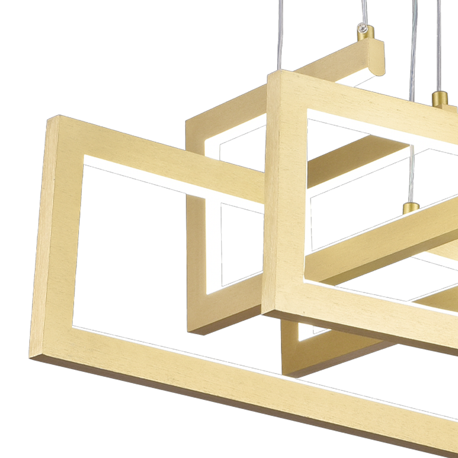 LED chandelier with remote control, Suspended 98W, 4 Elements, Cold/Warm/Neutral light, Dimmable, Adjustable height, Gold