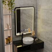 Karl Touch LED Mirror with Defog System, Clock and Temperature 50x70 cm Brushed Black Frame