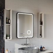 Ulrich Touch LED Mirror Defog System, Clock and Temperature 60x80 cm Brushed Black Frame Cosmetic Magnifier
