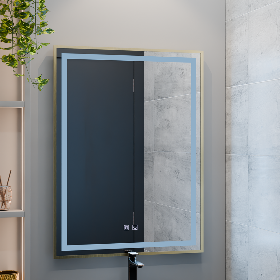 Kalahiri Touch LED Mirror, 80x60 cm, Defog function, Brushed Gold Frame