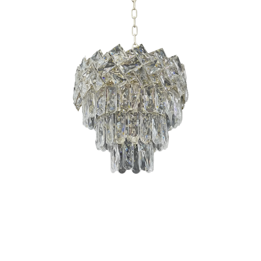 WINDSOR Petito Crystal Chandelier 3xE27, Diameter 30cm, Glossy Chrome, Adjustable Height