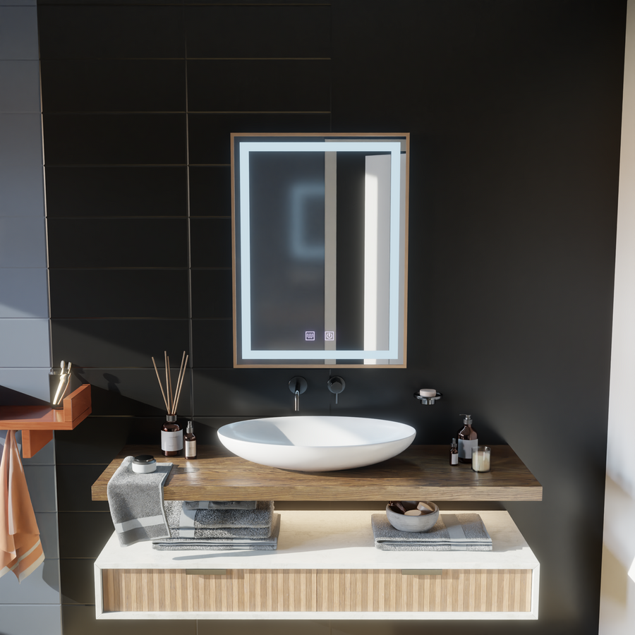 Kariri Touch LED Mirror, 60x80 cm, Defog function, Rose Gold Brushed Frame