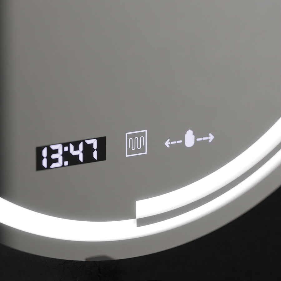 LED Round Mirror, 60cm, Consuel Marcello MotionGlow Sensor, Demister System, Clock & Thermometer, Dimmable