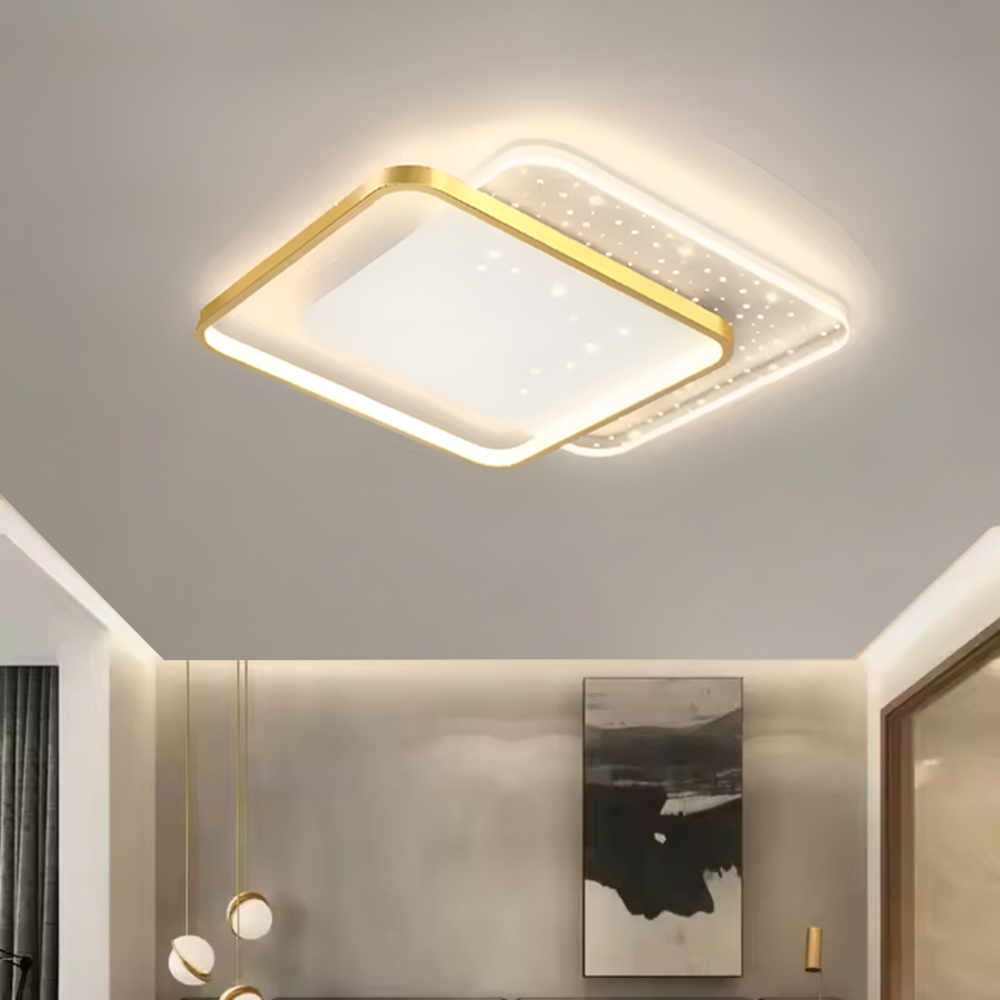 LED chandelier with remote control GILDRA 110W, 2 Squares, Cold/Warm/Neutral light, Dimmable, Gold