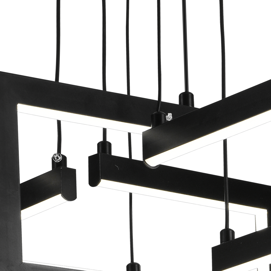 LED chandelier with remote control, Suspended 98W, 4 Elements, Cold/Warm/Neutral light, Dimmable, Adjustable height, Black
