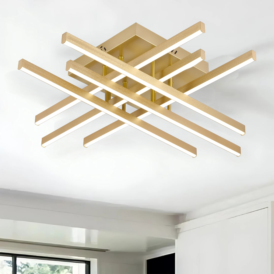 LED Chandelier with Remote Control LINEX, 83W, Light 3000K/4000K/6000K, Dimmable, Gold