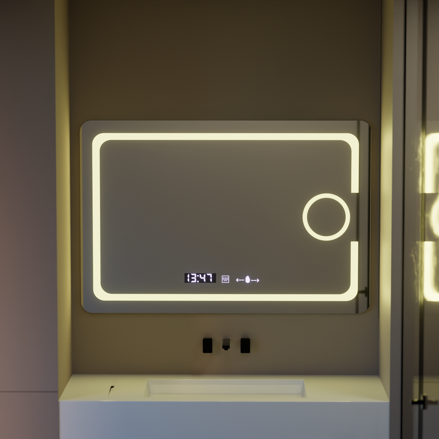 Mirror LED rectangular 110x75cm ECLAT Motionglow Marcello Dismantling System & Thermometer of Cosmetics Dimable