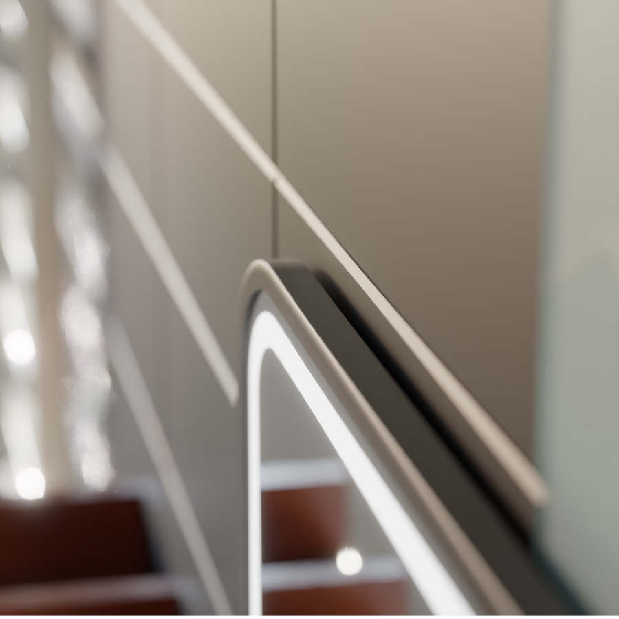 Bernd Touch LED Mirror Defog System, Clock and Temperature 80x60 cm Brushed Black Frame Cosmetic Magnifier