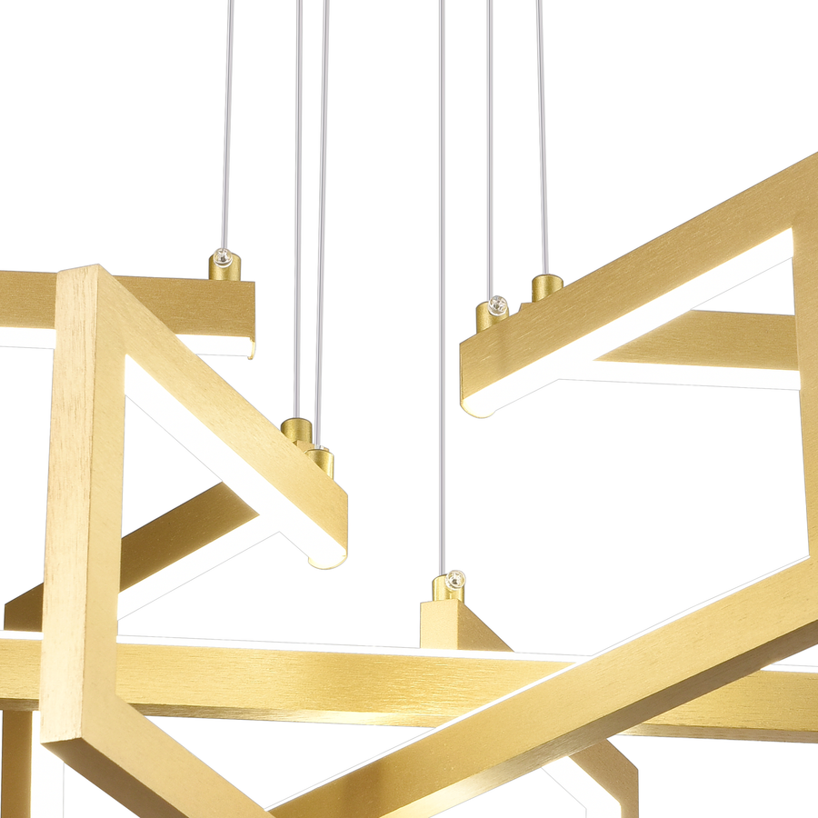 LED chandelier with remote control, Suspended 73W, 3 Elements, Cold/Warm/Neutral light, Dimmable, Adjustable height, Gold